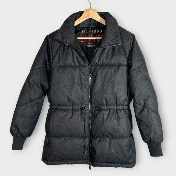 Medium Jackets & Blazers - BERNARDO Love Heavy Puffer Jacket MEDIUM Cinched Waist Gray Herringbone